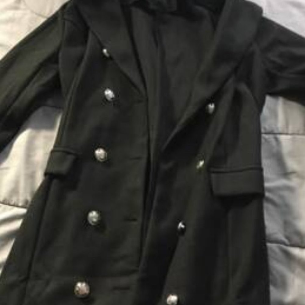 Classic Button up Long Jacket Coat Shabby chic bla - Picture 5 of 8